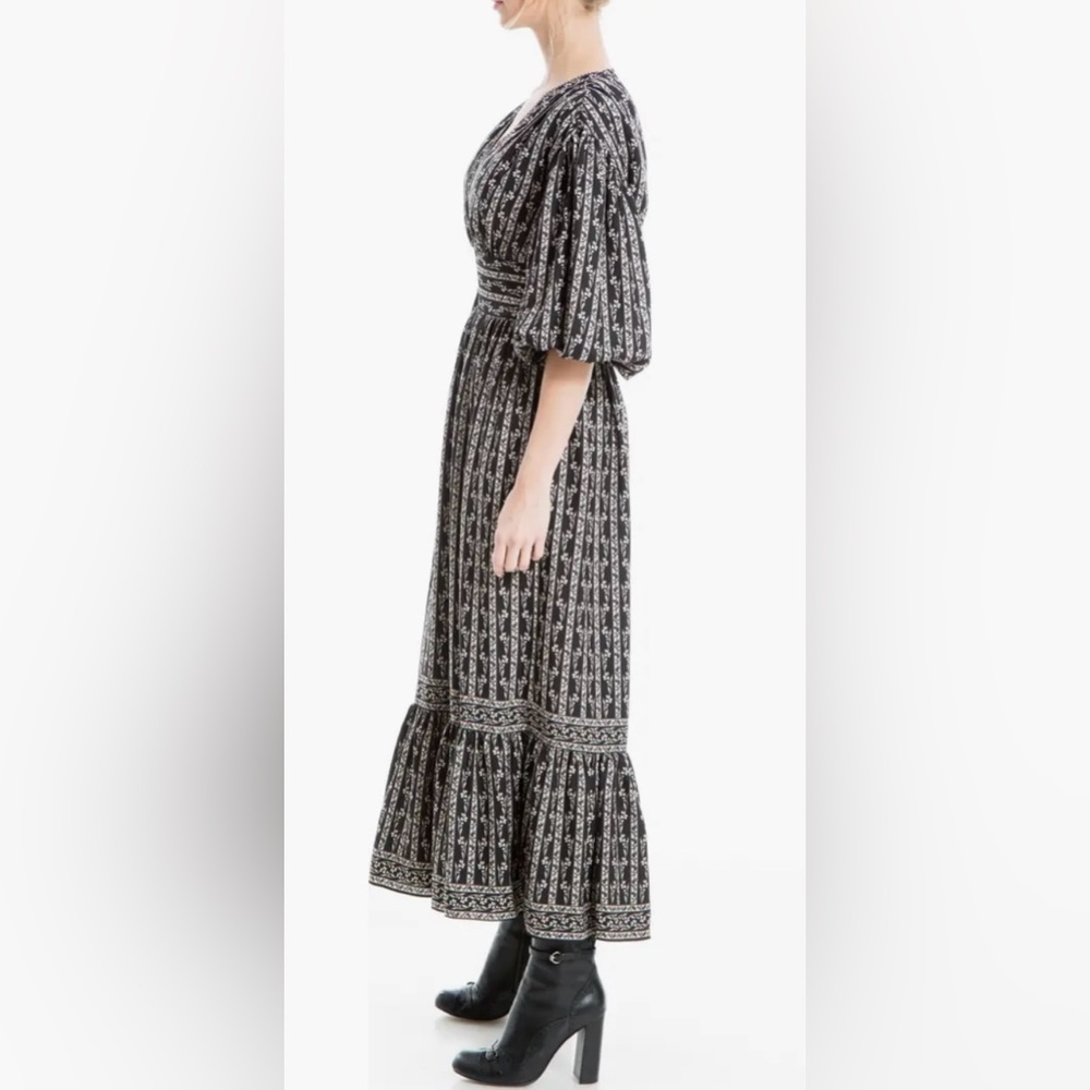 NWOT Max Studio Flat Crepe 3/4 Puff Sleeve, Deep V Neck Maxi Dress, Size Medium - Picture 3 of 4